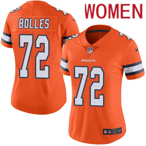 Women Denver Broncos #72 Garett Bolles Orange Nike Rush Vapor Limited NFL Jersey->women nfl jersey->Women Jersey